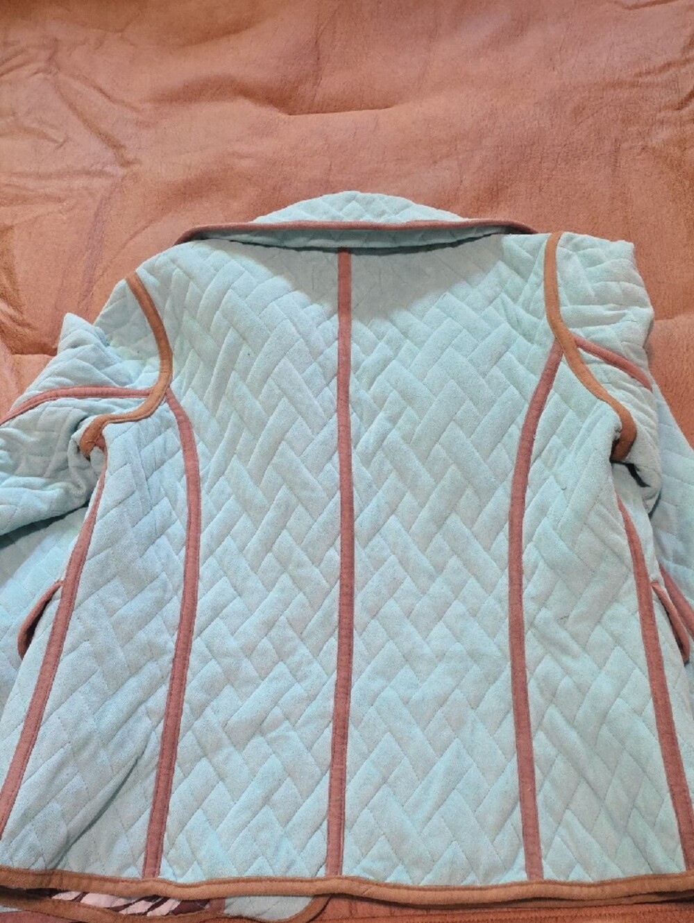 Tasha Polizzi Quilted Light Blue Blazer with Brown Trim - Picture 2 of 3